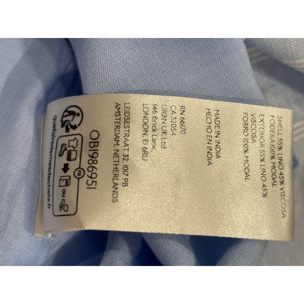 Anthropologie Tommie Cap Sleeve Smocked Front-Zip Shirt Dress Linen Blue White M - Picture 10 of 10
